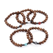 Unisex Wood Beads Stretch Bracelets, with Natural & Synthetic Gemstone Beads, Non-Magnetic Synthetic Hematite Beads, 2-1/4 inch(5.6cm)(BJEW-JB04965)
