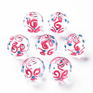 Transparent Glass Enamel Beads, Round with Vortex, Camellia, 14x13~14mm, Hole: 2mm(GLAA-N049-021)