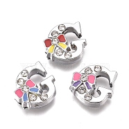 Alloy Enamel Letter Slide Charms, with Clear Cubic Ziconia, Cadmium Free & Lead Free, Initial Letters Style with Bowknot, Letter.G, G: 12.5x12.5x5.5mm, Hole: 1.5mm(X-PALLOY-K241-G)