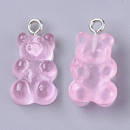 Resin Pendants, with Platinum Tone Iron Loop, Imitation Food, Bear, Pearl Pink, 20.5~22.5x11.5x7mm, Hole: 2mm(X-CRES-T017-001F)