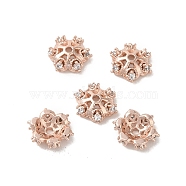 Rack Plating Brass Beads Caps, with Cubic Zirconia, Long-Lasting Plated, Lead Free & Cadmium Free, Flower, Rose Gold, 6x6x2mm, Hole: 1mm(KK-B088-05A-RG)