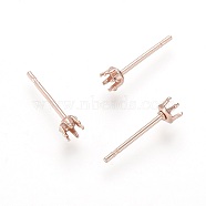 304 Stainless Steel Stud Earring Findings, Prong Settings, Rose Gold, 13x3mm, Pin: 0.8mm(STAS-D448-087RG-3mm)