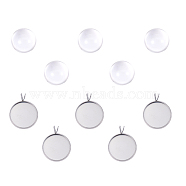 DIY Pendants Making, with 304 Stainless Steel Cabochon Settings and Clear Half Round Glass Cabochons, Flat Round, Stainless Steel Color, Cabochons: 18x9.5~10mm, Settings: 24x19.5x2mm, 2pcs/set(DIY-X0292-77P)