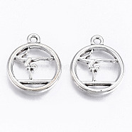 Tibetan Style Alloy Pendants, Lead Free & Cadmium Free, Flat Round with Dancer, Antique Silver, 21.5x18x2.5mm, Hole: 1.8mm, about 260pcs/500g(TIBE-S323-021AS-RS)