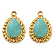 Natural Amazonite 304 Stainless Steel Teardrop Charms, Golden, 14x10x5mm, Hole: 1.5mm(G-D075-01G-03)