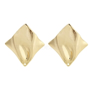 Brass Stud Earrings Findings, Real 18K Gold Plated, Rhombus, 28x25mm, Hole: 1mm, Pin: 12x0.8mm(EJEW-B063-02G-01)