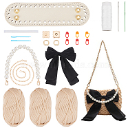 DIY Women's Bowknot Crossbody Bag Making Kits, including Thick Polyester Yarns, Imitation Leather Bag Bottoms, Plastic Bag Handles, Magnetic Clasp, Needle, PapayaWhip, 1.95~117.5x0.16~19.5x0.11~7.6cm(PURS-WH0005-58B)