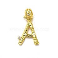 Rack Plating Brass Micro Pave Cubic Zirconia European Dangle Charms, Large Hole Letter Pendant, Real 18K Gold Plated, Long-Lasting Plated, Cadmium Free & Lead Free, Letter A, 25mm, Charm: 18x14.5x2mm, Hole: 4x2.5mm(KK-L210-015G-A)