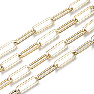 Unwelded Iron Paperclip Chains, Drawn Elongated Cable Chains, with Spool, Flat Oval, Light Gold, 22x7x1.4mm, about 32.8 Feet(10m)/roll(CH-S125-12A-05)