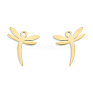 Ion Plating(IP) 201 Stainless Steel Charms, Dragonfly, Real 18K Gold Plated, 12.5x11x1mm, Hole: 1.5mm(STAS-N098-129LG)