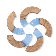 Opaque Resin & Walnut Wood Pendants, Arc, Cornflower Blue, 28x14x3mm, Hole: 2mm(RESI-S389-007A-C01)