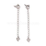 925 Sterling Silver Chain Extenders, with Spring Ring Clasps & Charms, Heart, Antique Silver, 59x5.8mm, Hole: 1.6mm(STER-D036-38AS)