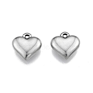 201 Stainless Steel Charms, Heart, Stainless Steel Color, 13x13x4mm, Hole: 1.4mm(STAS-N099-03A)