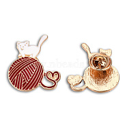 Cat with Yarn Ball Enamel Pin, Light Gold Plated Alloy Cartoon Badge for Backpack Clothes, Nickel Free & Lead Free, Dark Red, 29x25.5mm(JEWB-N007-221)