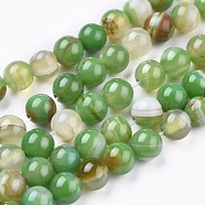 Natural Striped Agate/Banded Agate Beads Strands, Dyed & Heated, Round, Green, 6mm, Hole: 1.2mm, about 65pcs/strand, 15.16 inch(38.5cm)(G-I261-C04-6mm)