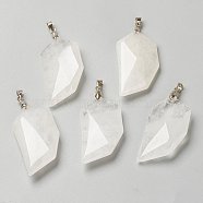 Natural Quartz Crystal Pendants, Lover Half Heart Stone Faceted Charms with Platinum Brass Snap on Bails, 39x21x8.5mm, Hole: 4x3.5mm(G-P445-D01)