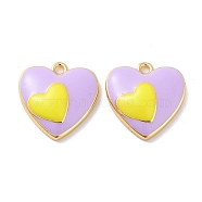 Brass Enamel Pendants, Real 18K Gold Plated, Heart Charm, Lilac, 18.5x18x5mm, Hole: 1.8mm(KK-F871-35G-02)