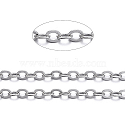 Brass Flat Oval Cable Chains, Unwelded, with Spool, Cadmium Free & Nickel Free & Lead Free, Platinum, 3.5x3x0.5mm, about 301.83 Feet(92m)/roll(CHC025Y-NFK)