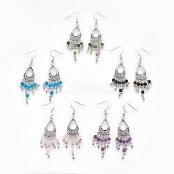 Tibetan Style Alloy Natural & Synthetic Mixed Stone Chandelier Earrings, with Brass Earring Hooks, 70mm, Pin: 0.6mm(EJEW-JE01892)