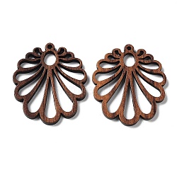 Walnut Wood Laser Cut Pendants, Hollow Charms, Undyed, Flower, 34.5x30x2.4mm, Hole: 1.6mm(X-WOOD-Q051-04I)