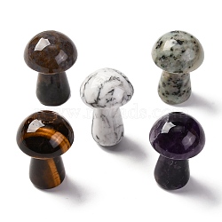 Natural Mixed Gemstone Mushroom Display Decoration, Figurine Home Decoration, Reiki Energy Stone for Healing , 32~33x49~50mm(G-C159-01)