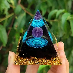 Orgonite Pyramid Resin Energy Generators, Natural Amethyst & Obsidian Chips Inside for Home Office Desk Decoration, 50mm(PW-WG71921-01)