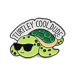 Animal Black Alloy Brooches, TURTLET COOL, DUDE Enamel Pins, for Backpack Clothes, Tortoise, 21.5x29.5x1.5mm(JEWB-S018-03A)