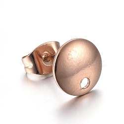 Ion Plating(IP) Stainless Steel Stud Earring Findings, Flat Round, Rose Gold, 8x1mm, Hole: 1.5mm, Pin: 0.7mm(STAS-L211-06B-RG)