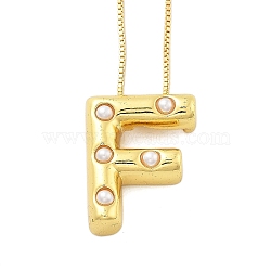 Brass & Plastic Pearl Letter Pendant Box Chain Necklaces for Women, Real 18K Gold Plated, Letter F, 17.64 inch(44.8cm)(NJEW-U017-01G-06)