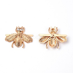 Iron Shoe Buckle Clips, with Rhinestone, for Shoes Decoration, Bee, Light Gold, 30x35x4.5mm(IFIN-WH0084-26)