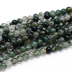 Natural Gemstone Round Bead Strands, Moss Agate, 4mm, Hole: 1mm, about 100pcs/strand, 16 inch(X-G-J303-07-4mm)