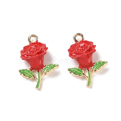 Alloy Enamel Pendants, Rose Flower Charms, Golden, Red, 19x13x6mm, Hole: 1.6mm(AL-CBA1C50-03G-01)