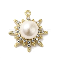 Alloy with Rhinestone Pendants, with ABS Imitation Pearl, Sun Charms, Golden, 28x25x13mm, Hole: 1.6mm(FIND-B032-23G)