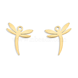 Ion Plating(IP) 201 Stainless Steel Charms, Dragonfly, Real 18K Gold Plated, 12.5x11x1mm, Hole: 1.5mm(STAS-N098-129LG)