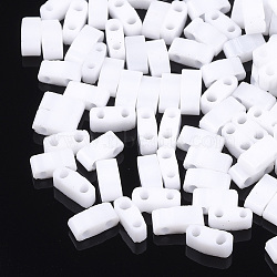 2-Hole Opaque Glass Seed Beads, Rectangle, White, 4.5~5.5x2x2~2.5mm, Hole: 0.5~0.8mm(SEED-S023-05B)