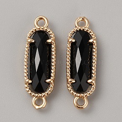 Golden Plated Brass Pave Glass Connector Charms, Faceted Oval Links, Black, 22x7x3.5mm, Hole: 0.5mm(FIND-WH0110-728G-02)