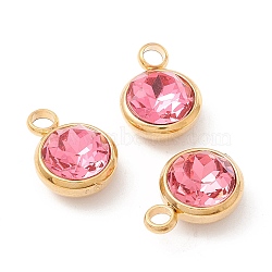 Ion Plating(IP) 304 Stainless Steel with K9 Glass, Real 18K Gold Plated, Deep Pink, 13.5x10x6.5mm, Hole: 2.5mm(STAS-K239-01G-16)