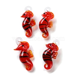 Handmade Lampwork Pendants, Sea Horse Charms, Dark Red, 35~40x16~20x11~16mm, Hole: 2.5mm(LAMP-S068-08C)