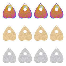 12Pcs 3 Colors 304 Stainless Steel Pendants, Heart with Cat Charms, Mixed Color, 25x22x1.4mm, Hole: 2mm, 4pcs/color(STAS-DC0014-40)