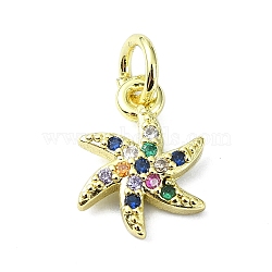 Brass Micro Pave Colorful Cubic Zirconia Pendants, with Jump Ring, Star Charm, Real 18K Gold Plated, 12x8.5x2mm, Hole: 3mm(KK-H475-19G-02)