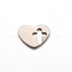 Heart with Cross 304 Stainless Steel Charms, Stainless Steel Color, 10x12.5x1mm, Hole: 6x4mm(STAS-M211-08)