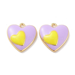 Brass Enamel Pendants, Real 18K Gold Plated, Heart Charm, Lilac, 18.5x18x5mm, Hole: 1.8mm(KK-F871-35G-02)