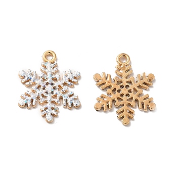 Alloy Rhinestone Pendants, Snowflake Charms, Light Gold, 21.5x17x1.5mm, Hole: 1.6mm