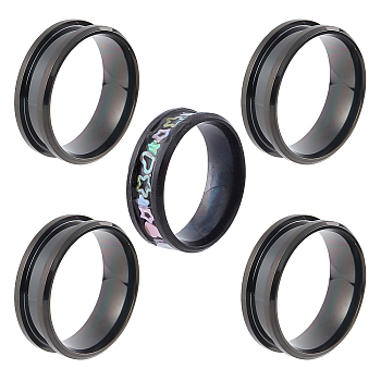 5Pcs 201 Stainless Steel Grooved Finger Ring Settings, Ring Core Blank, for Inlay Ring Jewelry Making, Electrophoresis Black, US Size 10 1/4(19.9mm)