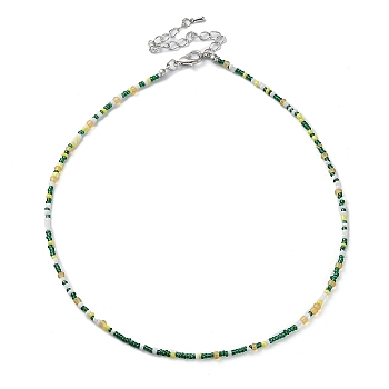Glass Beaded Necklace, with Alloy Clasps, Dark Green, 16.10 inch(40.9cm)