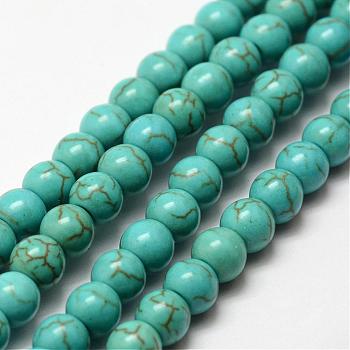 Synthetic Howlite Bead Strand, Dyed, Round, Dark Cyan, 6x5.5mm, Hole: 1mm, about 69pcs/strand, 15 inch