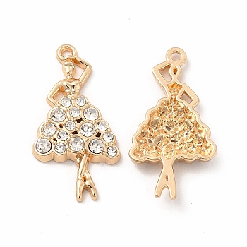 Rack Plating Eco-friendly Alloy Pendants, with Glass Crystal Rhinestone, Dancing Ballet Girl Charm, Golden, 31x16x3mm, Hole: 1.6mm