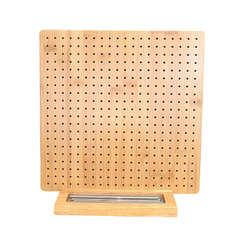 Square Bamboo Crochet Blocking Board, with 15 Steel Positioning Pins, Bisque, 28x28cm
