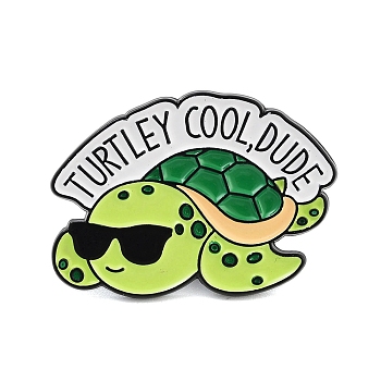 Animal Black Alloy Brooches, TURTLET COOL, DUDE Enamel Pins, for Backpack Clothes, Tortoise, 21.5x29.5x1.5mm