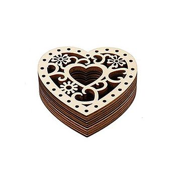 Unfinished Wood Hollow Heart Shape Pendants Decorations, for DIY Embellishment Crafts, PapayaWhip, 8x8x0.25cm, 10pcs/set